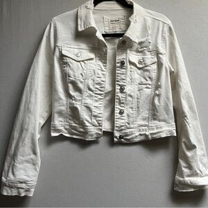 Wax Jean White Distressed Cropped Denim Jacket Size S